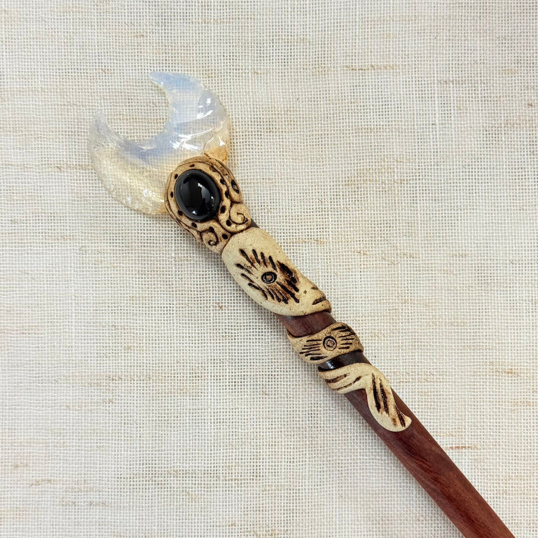 Opalite Moon Wooden Hair Stick