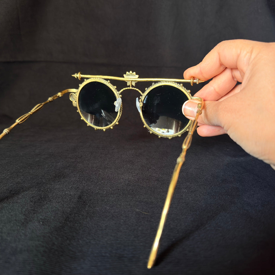 Lotus Bar Round Sunglasses — Brass-Tone