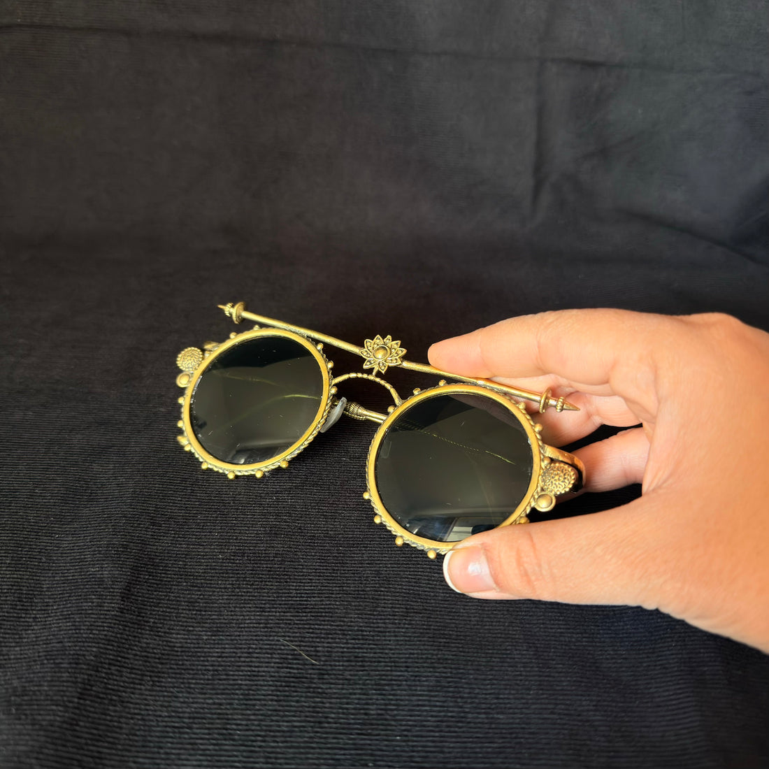 Lotus Bar Round Sunglasses — Brass-Tone