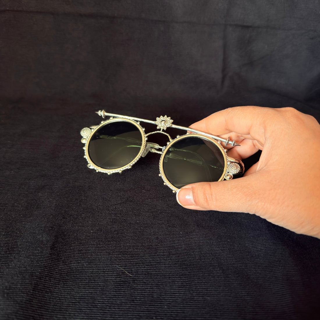 Lotus Bar Round Sunglasses — Silver-Tone