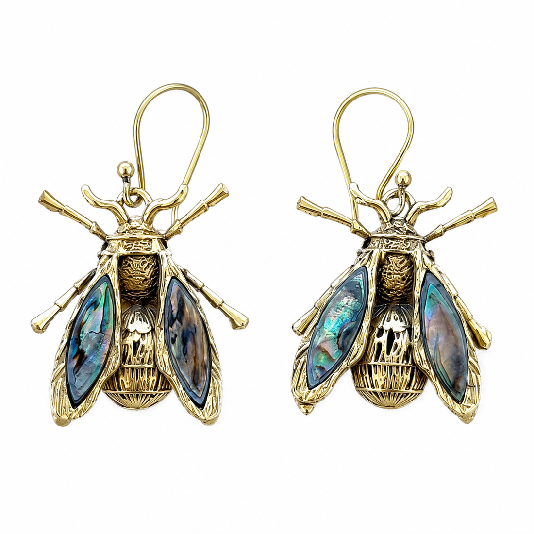 Abalone Shell Bee Statement Earrings – Brass