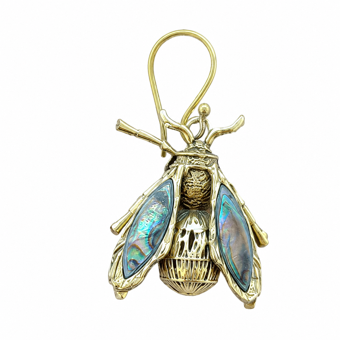 Abalone Shell Bee Statement Earrings – Brass