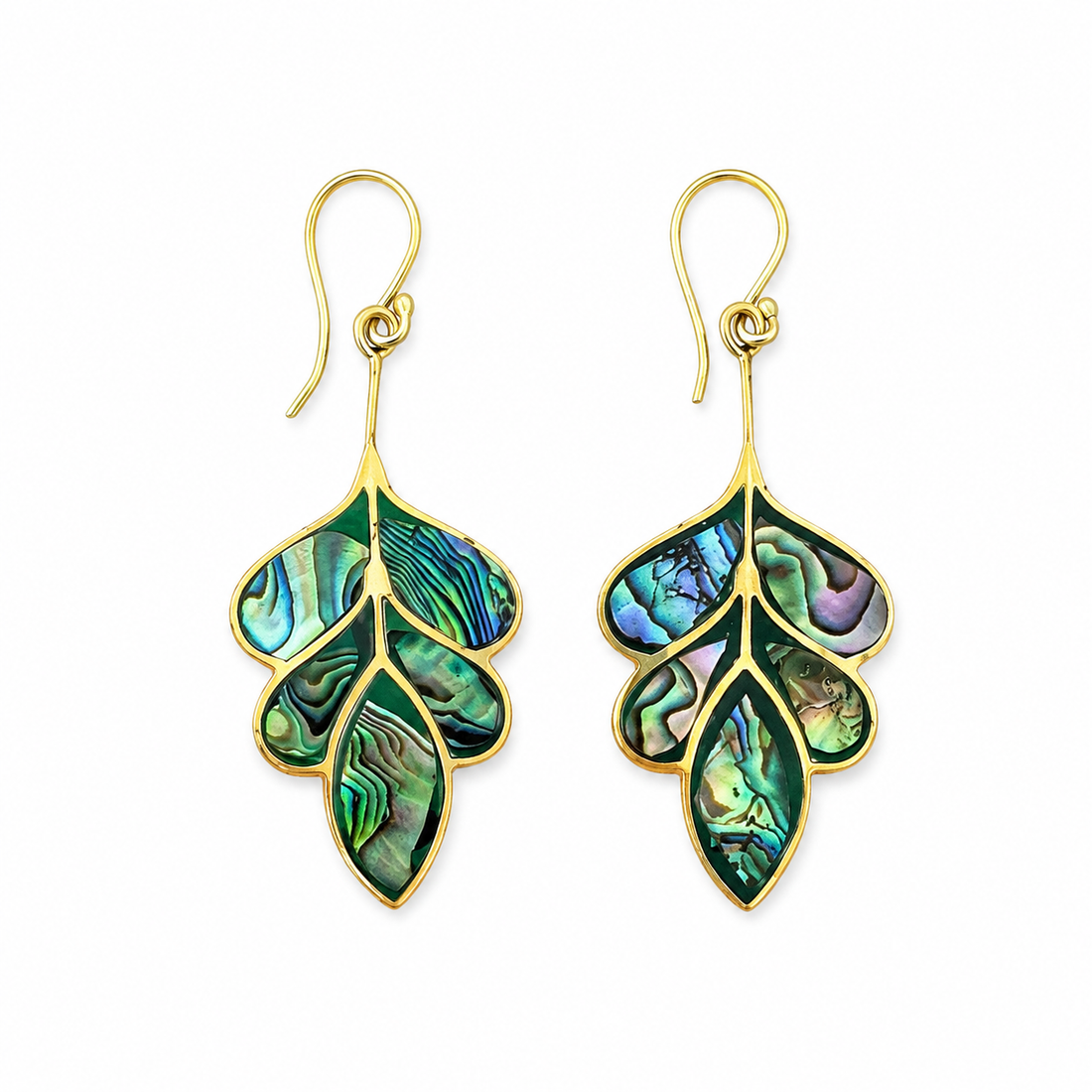 Abalone Shell Leaf Statement Earrings – Brass