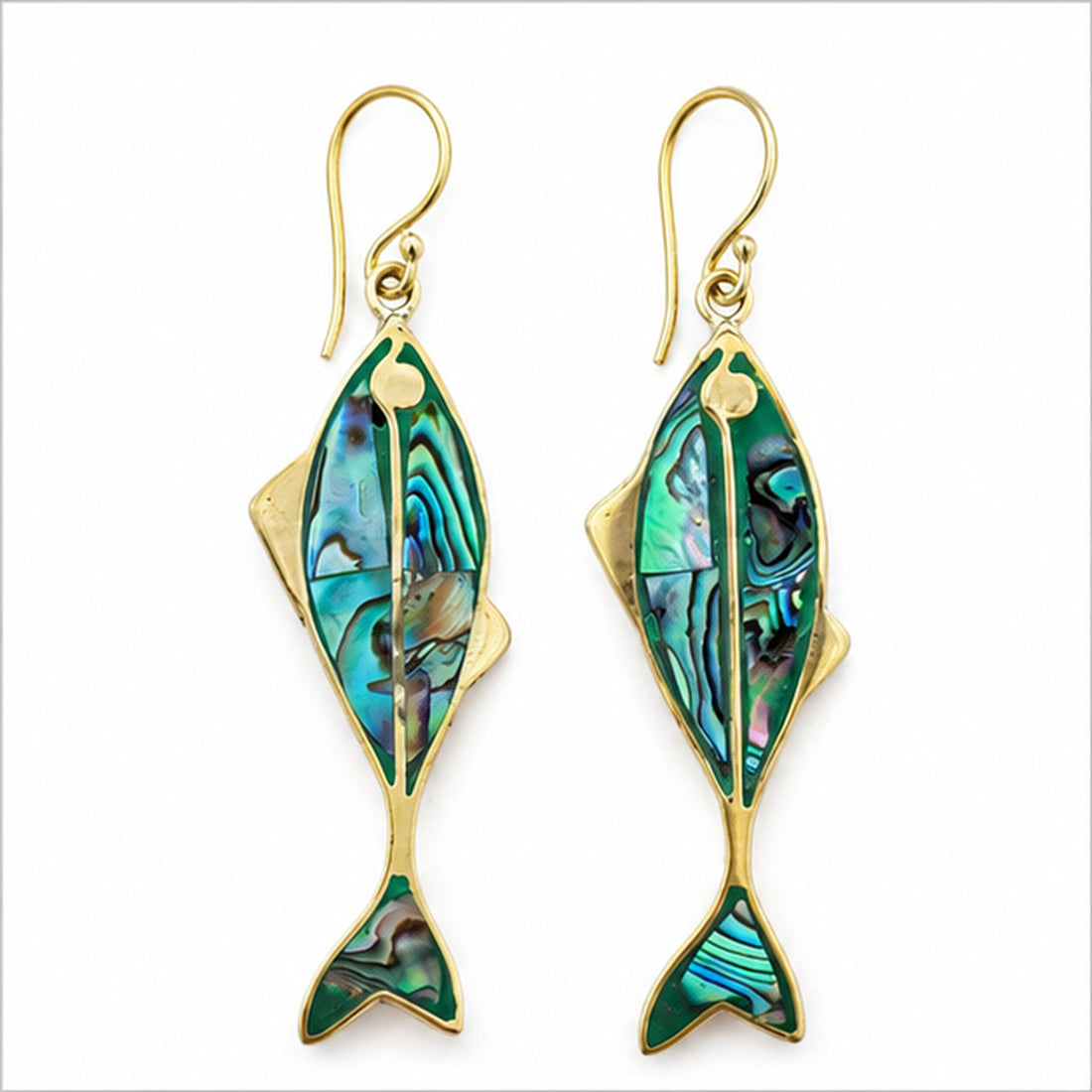 Abalone Shell Fish Statement Earrings – Brass
