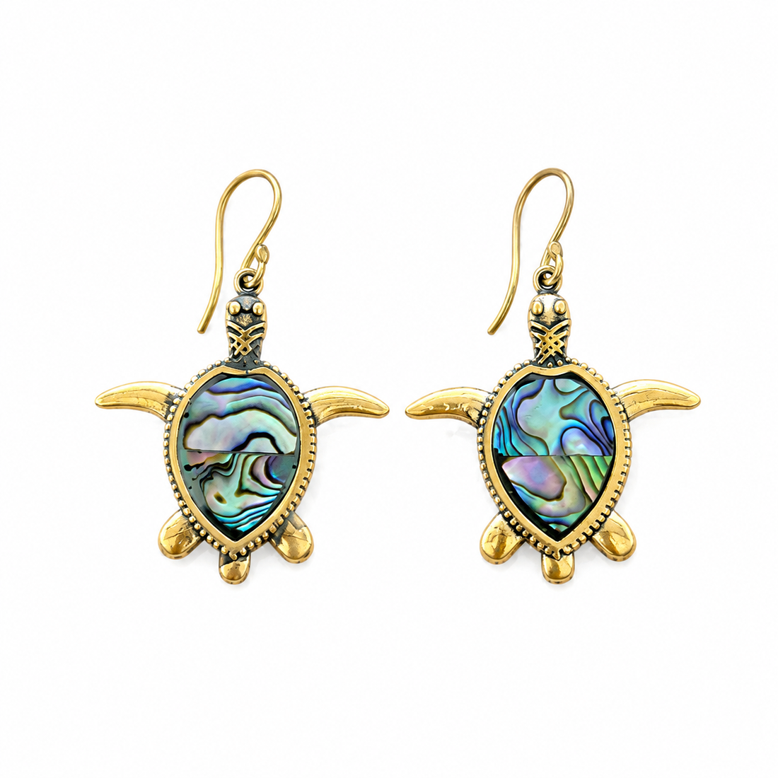 Abalone Shell Turtle Statement Earrings – Brass