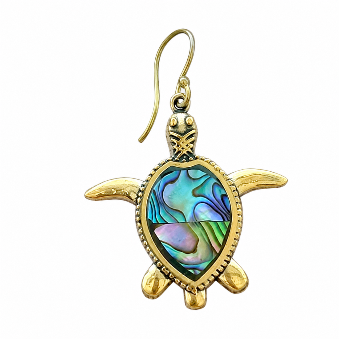 Abalone Shell Turtle Statement Earrings – Brass