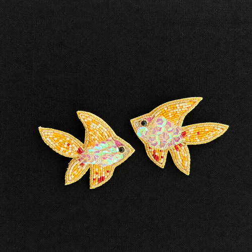 Golden Glimmers — Handmade Beaded Fish Statement Earrings