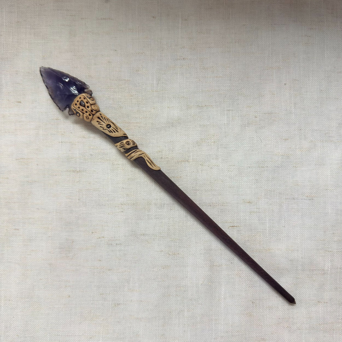 Handmade wooden arrowhead hair stick purple variant