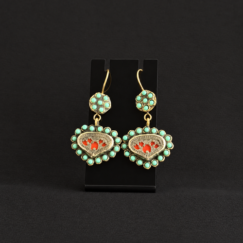 Mini Turquoise Halo & Red Medallion Earrings