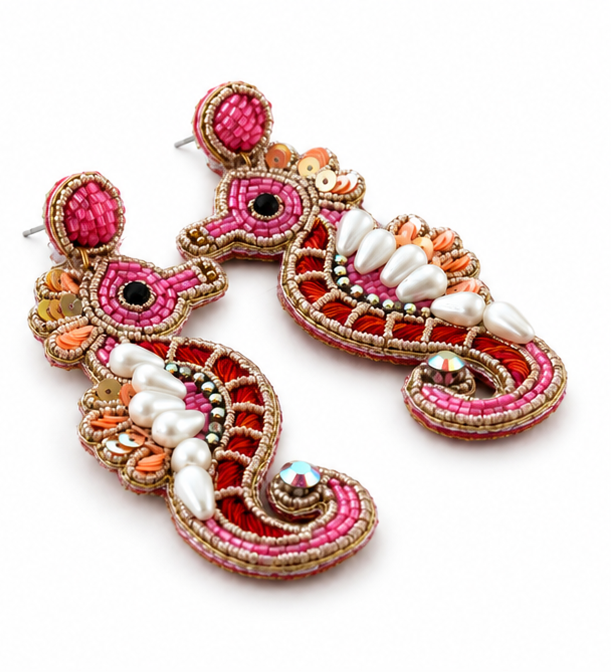 Beaded Seahorse Statement Earrings