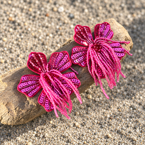 Beaded Flower Statement Earrings