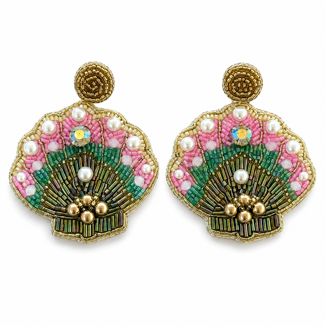 Beaded Seashell Statement Earrings