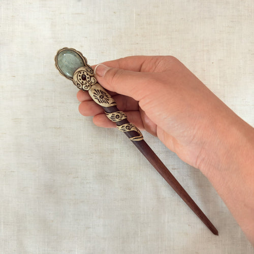 Handmade blue-green dual-stone hair stick
