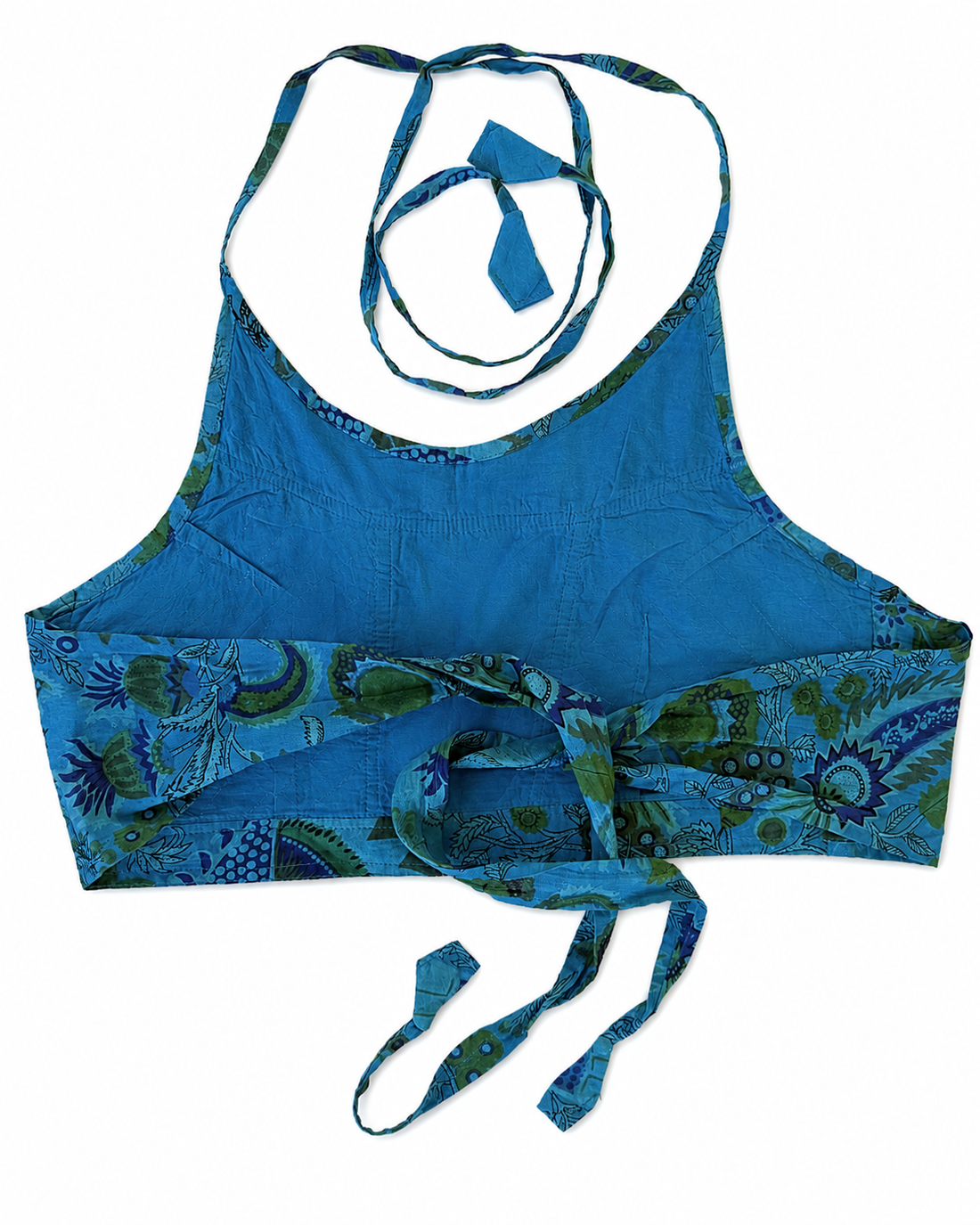 Blue Botanical Tie-Back Cotton Halter Top