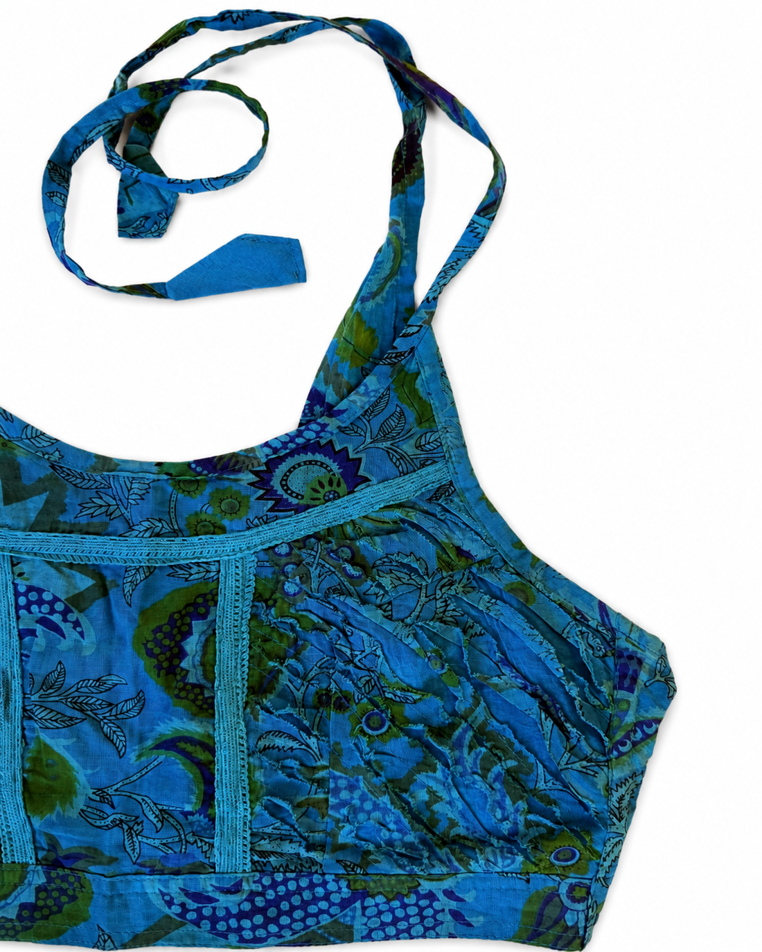 Blue Botanical Tie-Back Cotton Halter Top