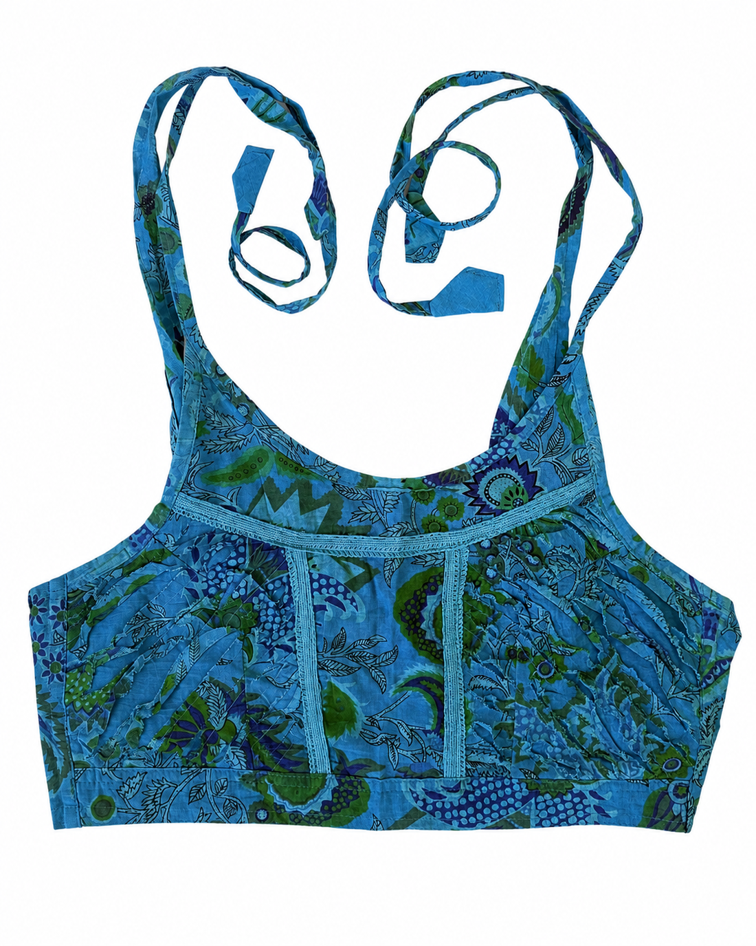 Blue Botanical Tie-Back Cotton Halter Top