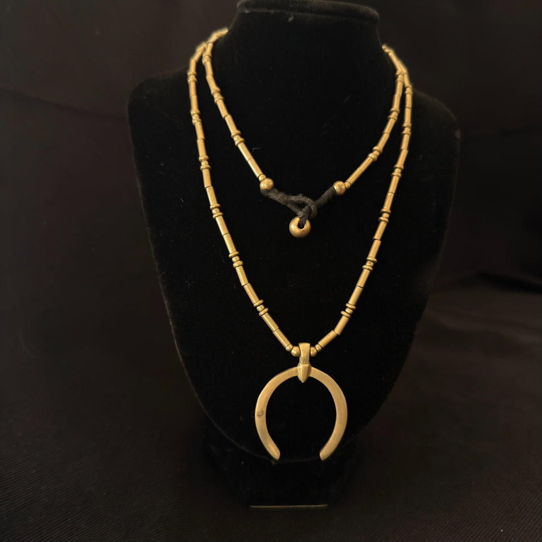 Layered brass crescent statement necklace