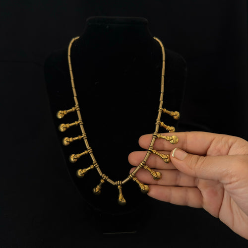 Brass tube bead necklace with hanging drops