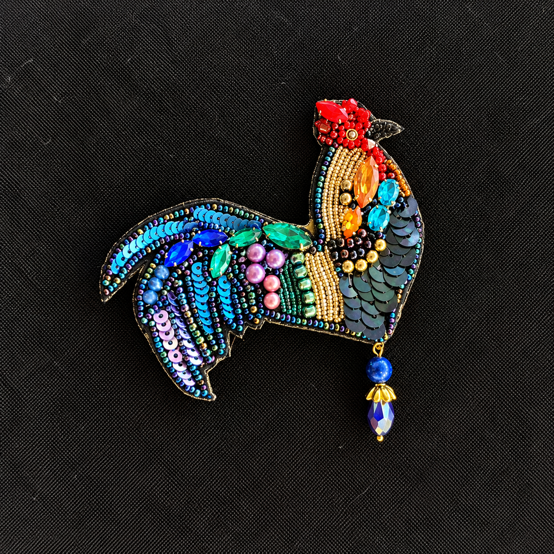 Rooster Riot — Handmade Beaded Rooster Statement Brooch