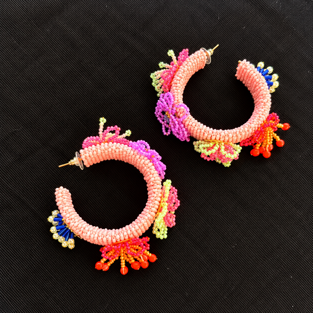 Coral Chaos — Handmade Beaded Statement Hoop Earrings