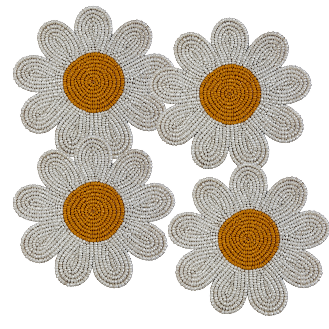 Set of 4 Beaded Daisy Flower Coaster