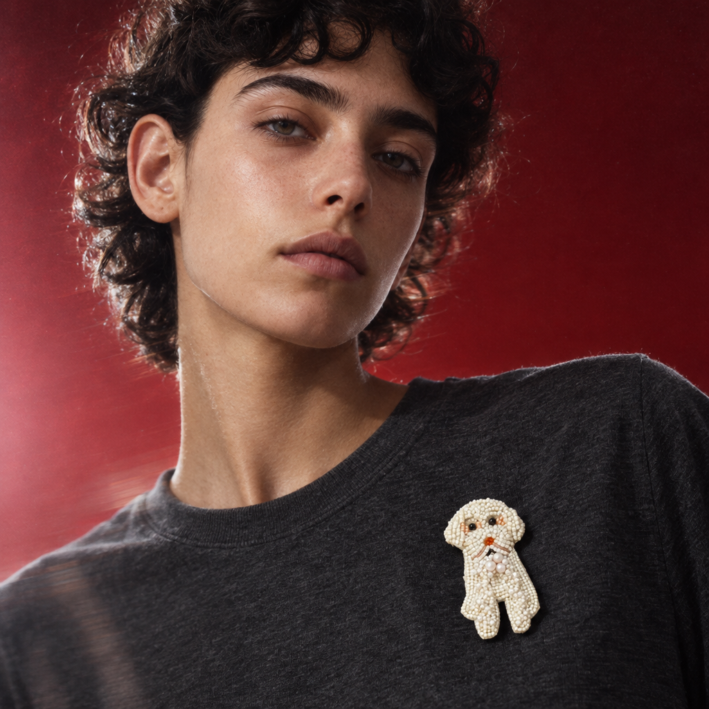 Pearly Pup — Beaded Dog Brooch