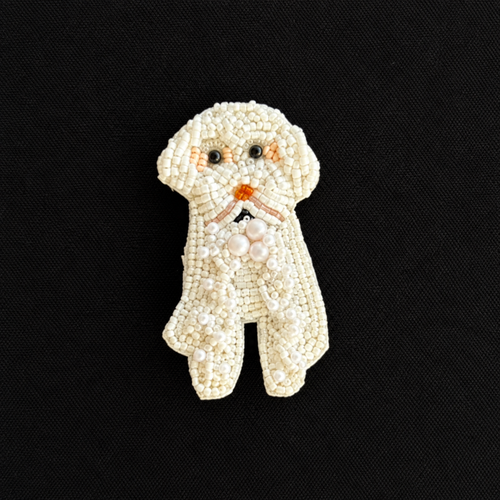 Pearly Pup — Beaded Dog Brooch