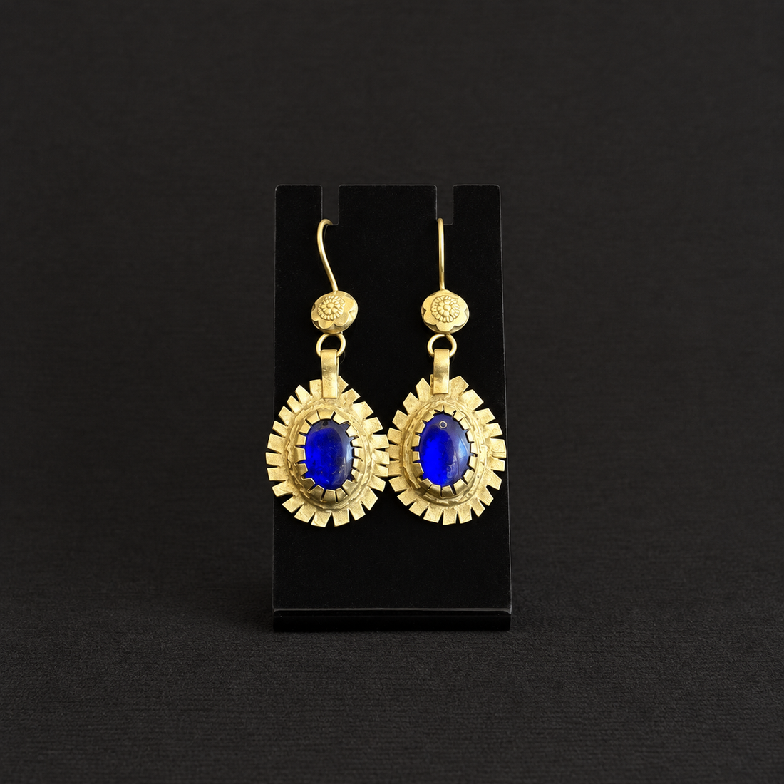 Vintage Cobalt Sunburst Oval Earrings