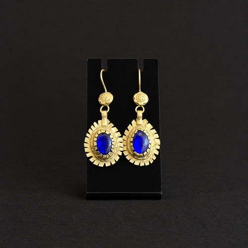 Vintage Cobalt Sunburst Oval Earrings