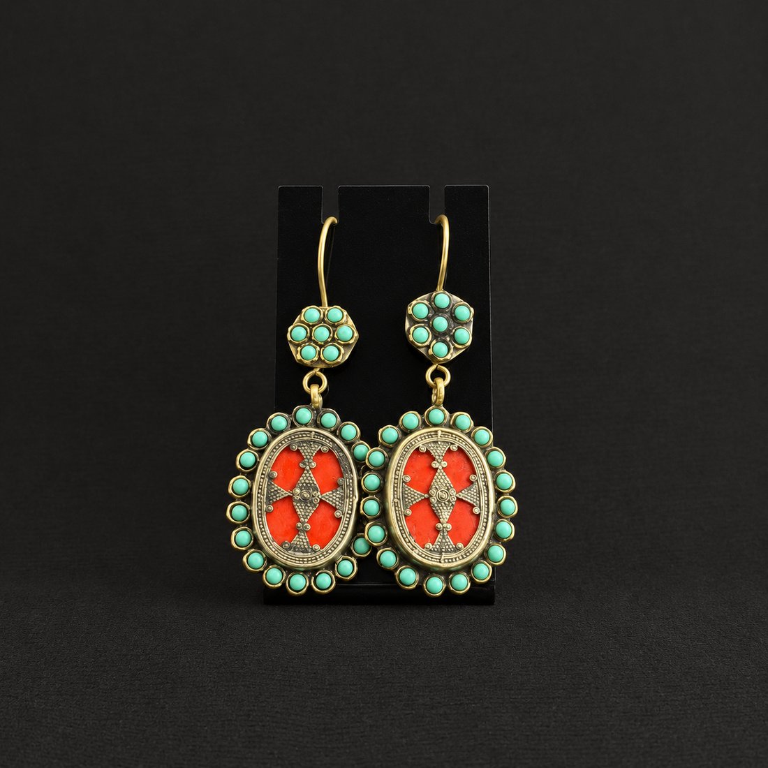 Turquoise Halo & Red Medallion Earrings
