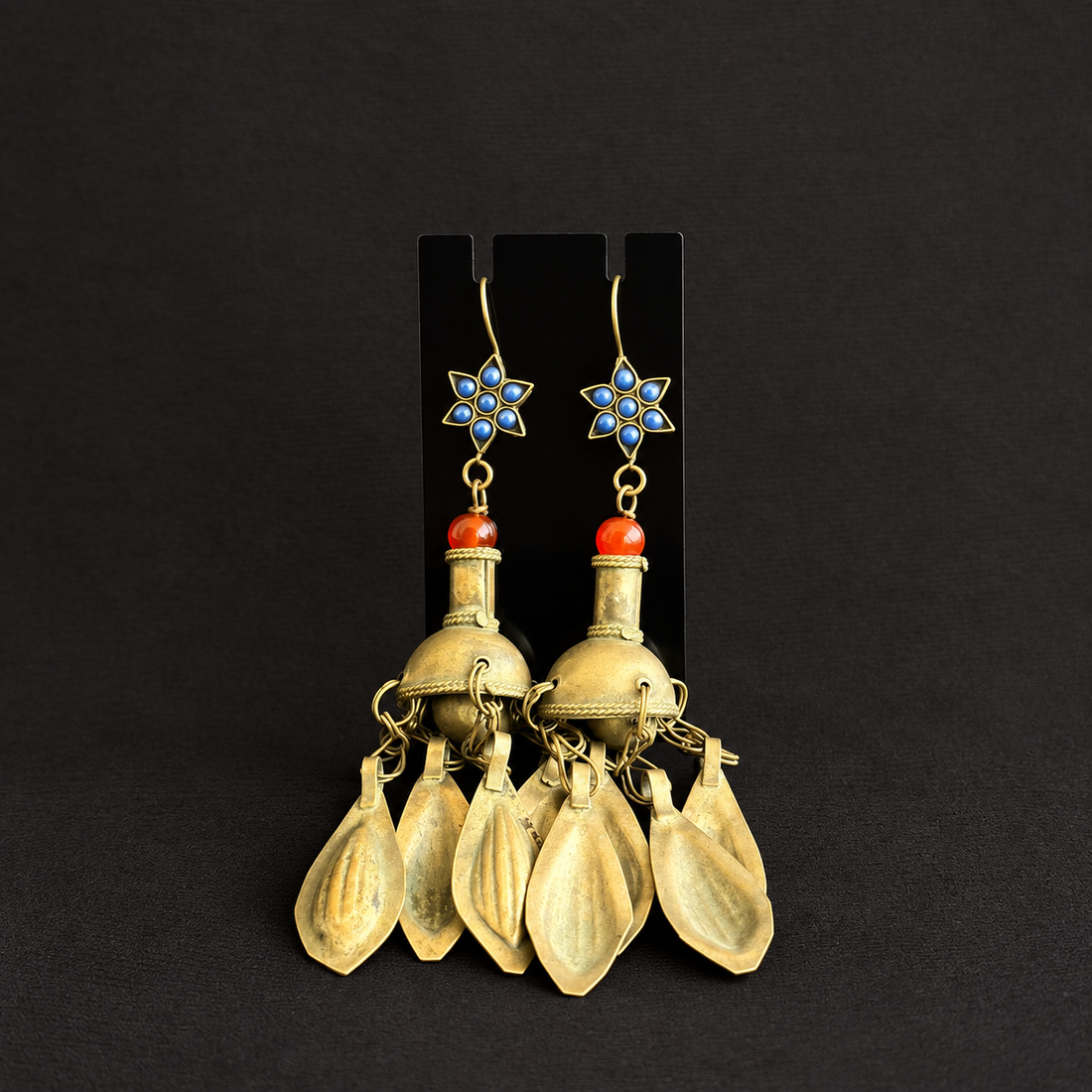 Vintage Blue Rosette & Leaf Cascade Earrings