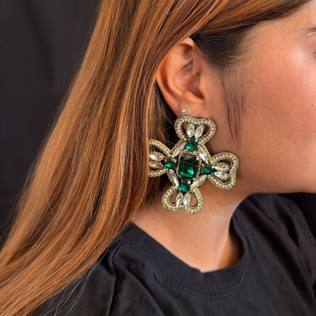 Emerald Queen — Handmade Embellished Statement Earrings