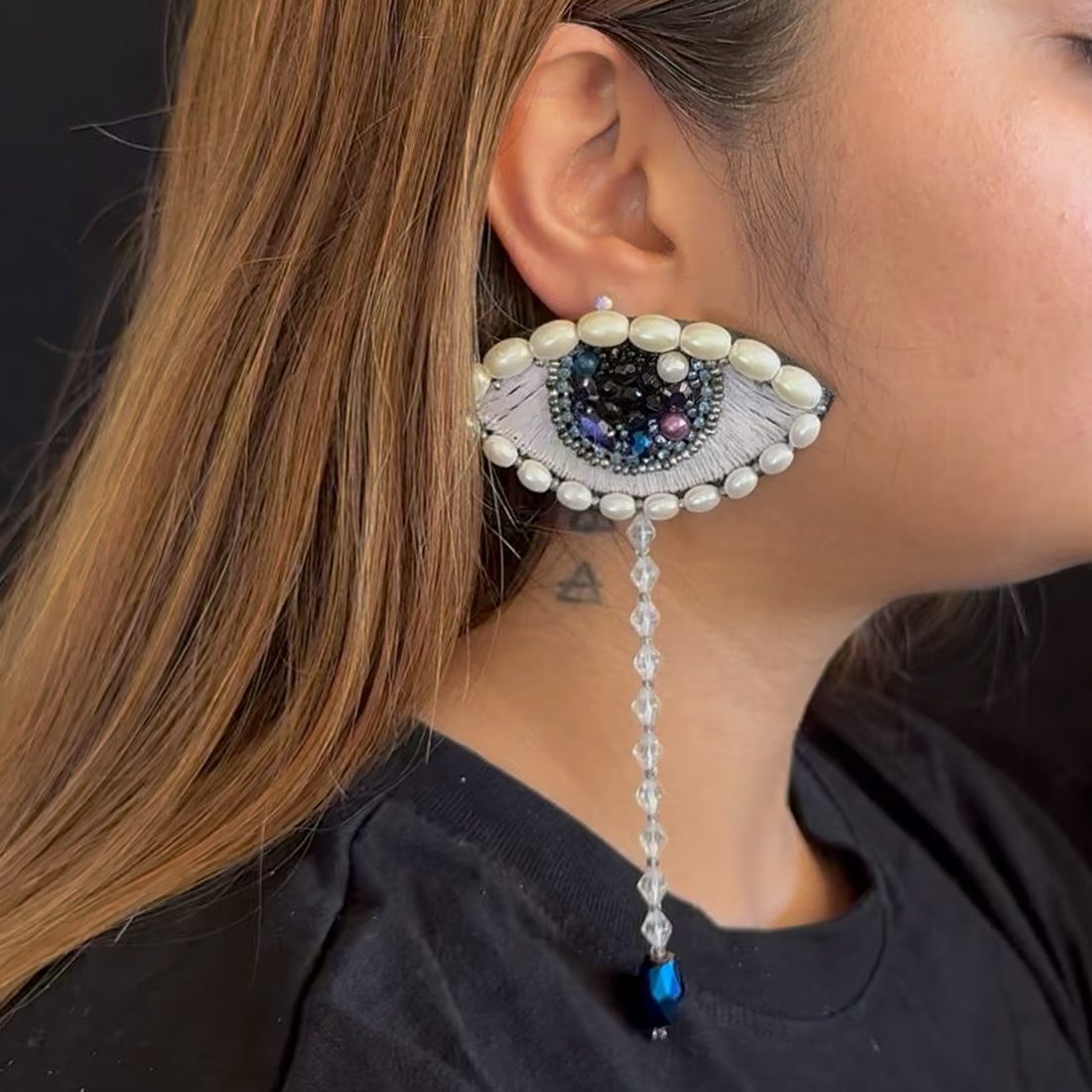 Midnight Gaze — Handmade Beaded Evil Eye Drop Earrings