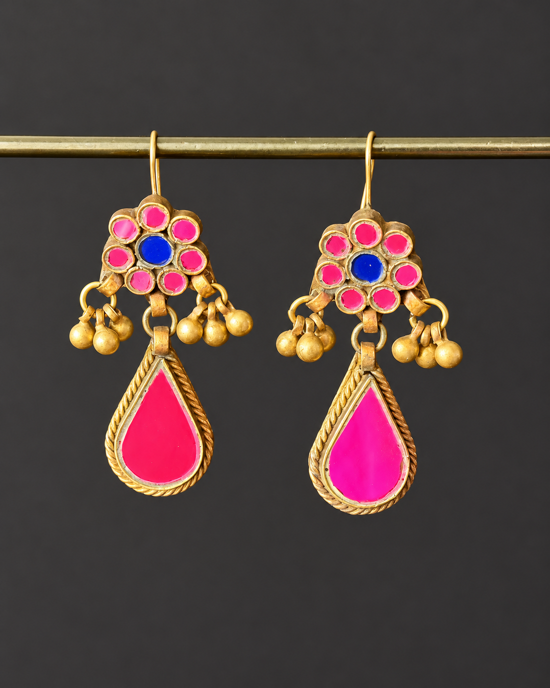 Pink Rosette & Teardrop Dangle Earrings