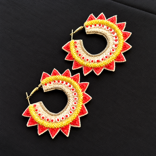 Solar Flare — Handmade Beaded Sunburst Hoop Earrings
