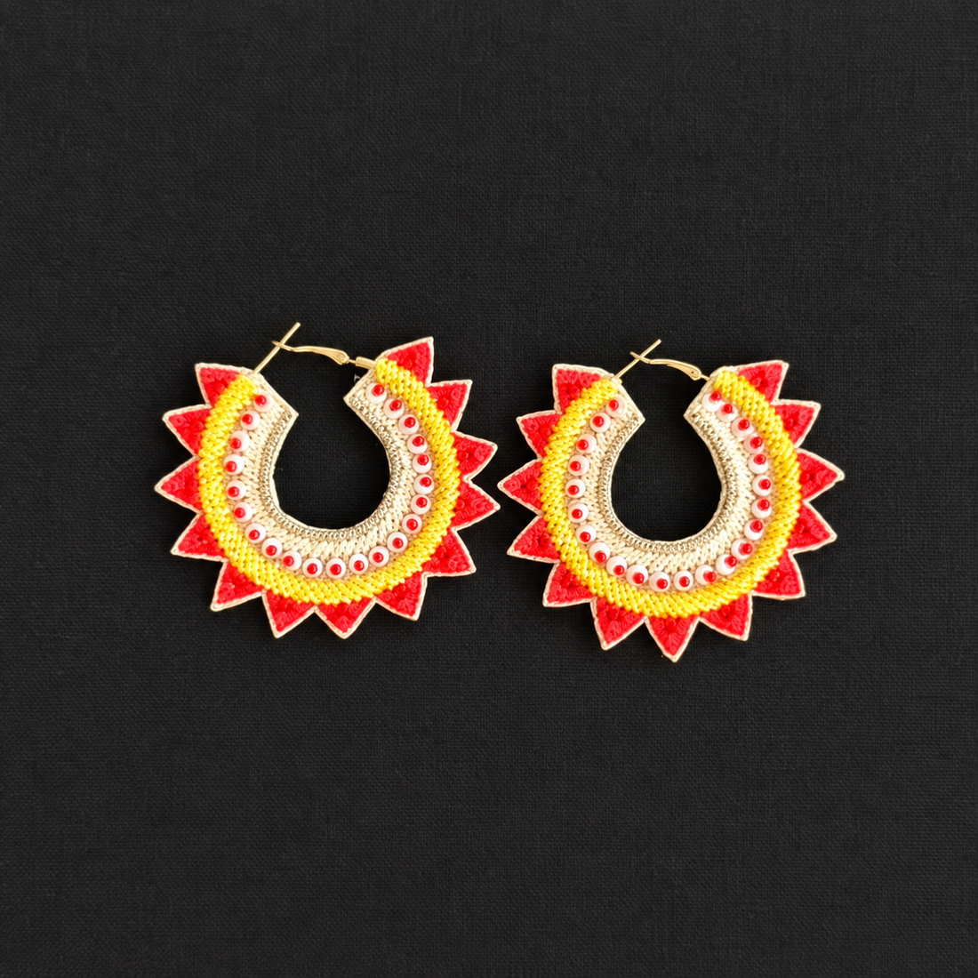 Solar Flare — Handmade Beaded Sunburst Hoop Earrings