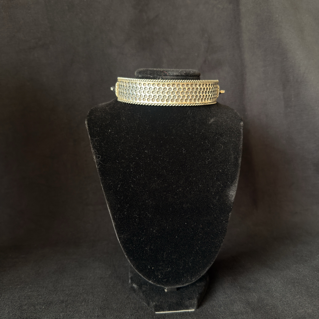Oxidized brass dotted cutout choker necklace