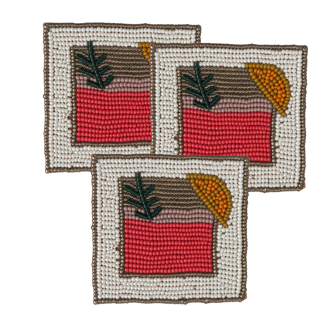 Set of 3 Beaded Pink Cocktail Coaster