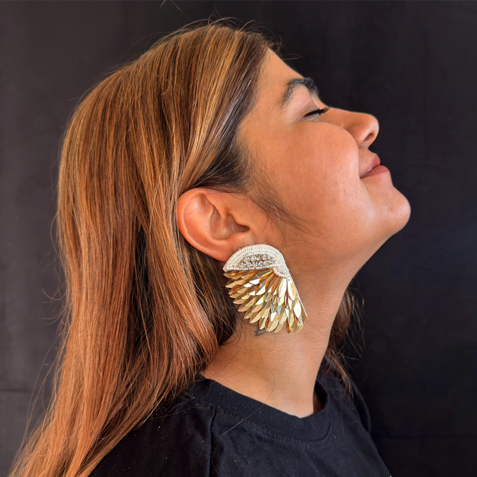 Golden Seraph Wings — Handmade Beaded Statement Earrings