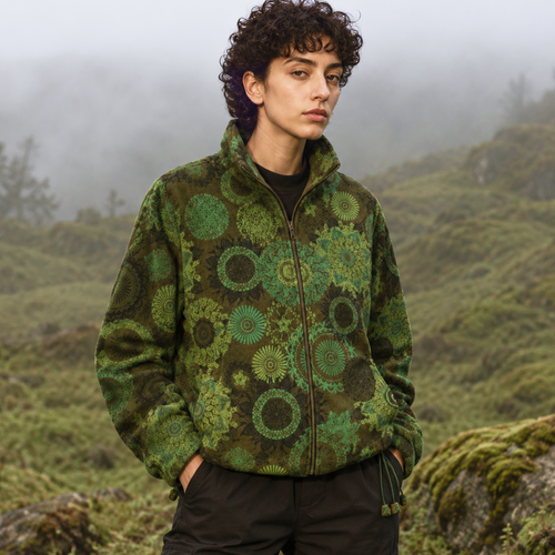 Green Mandala Print Zip-Up Jacket