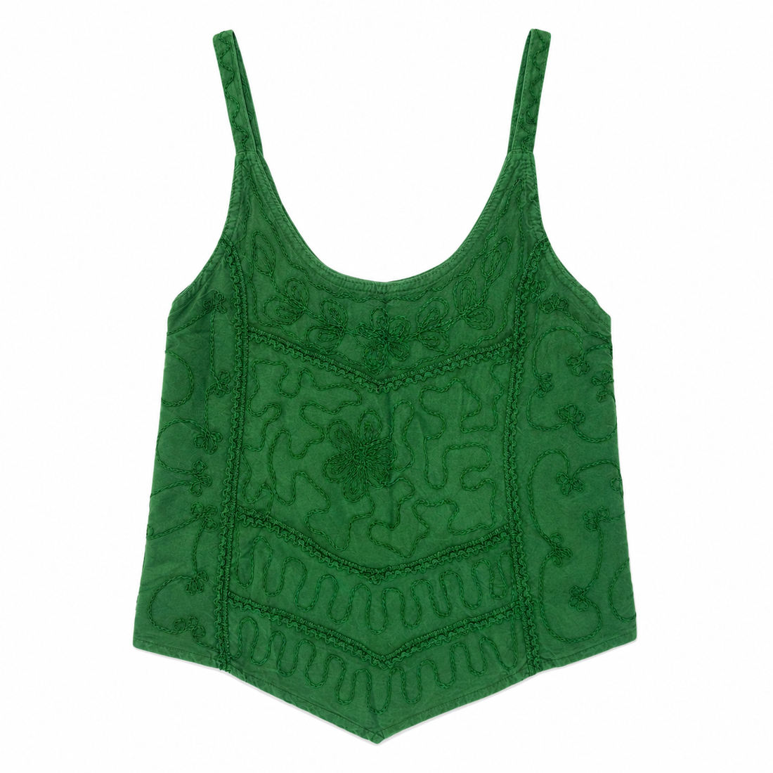 Embroidered Cotton Smocked-Back Crop Top
