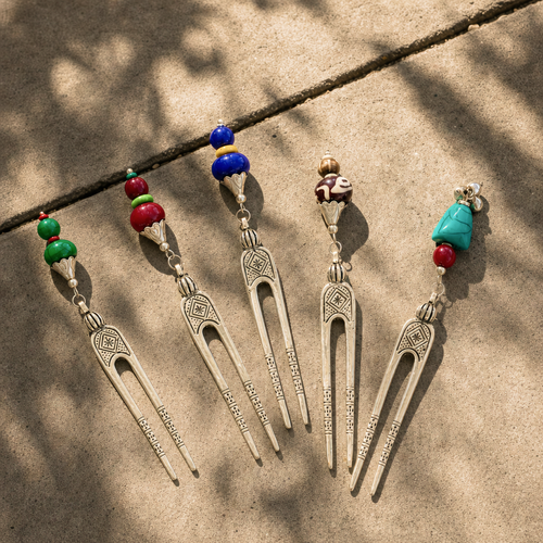 Beaded Metal Hair Forks – Assorted Color Tops