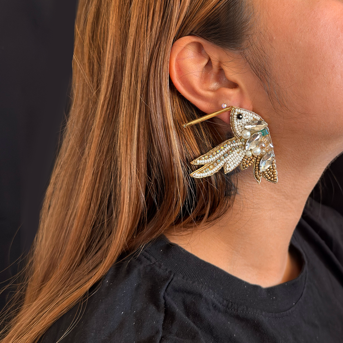 Golden Hummingbirds - Statement Earrings