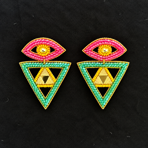 Cosmic Gaze — Handmade Beaded Geometric Eye Earrings
