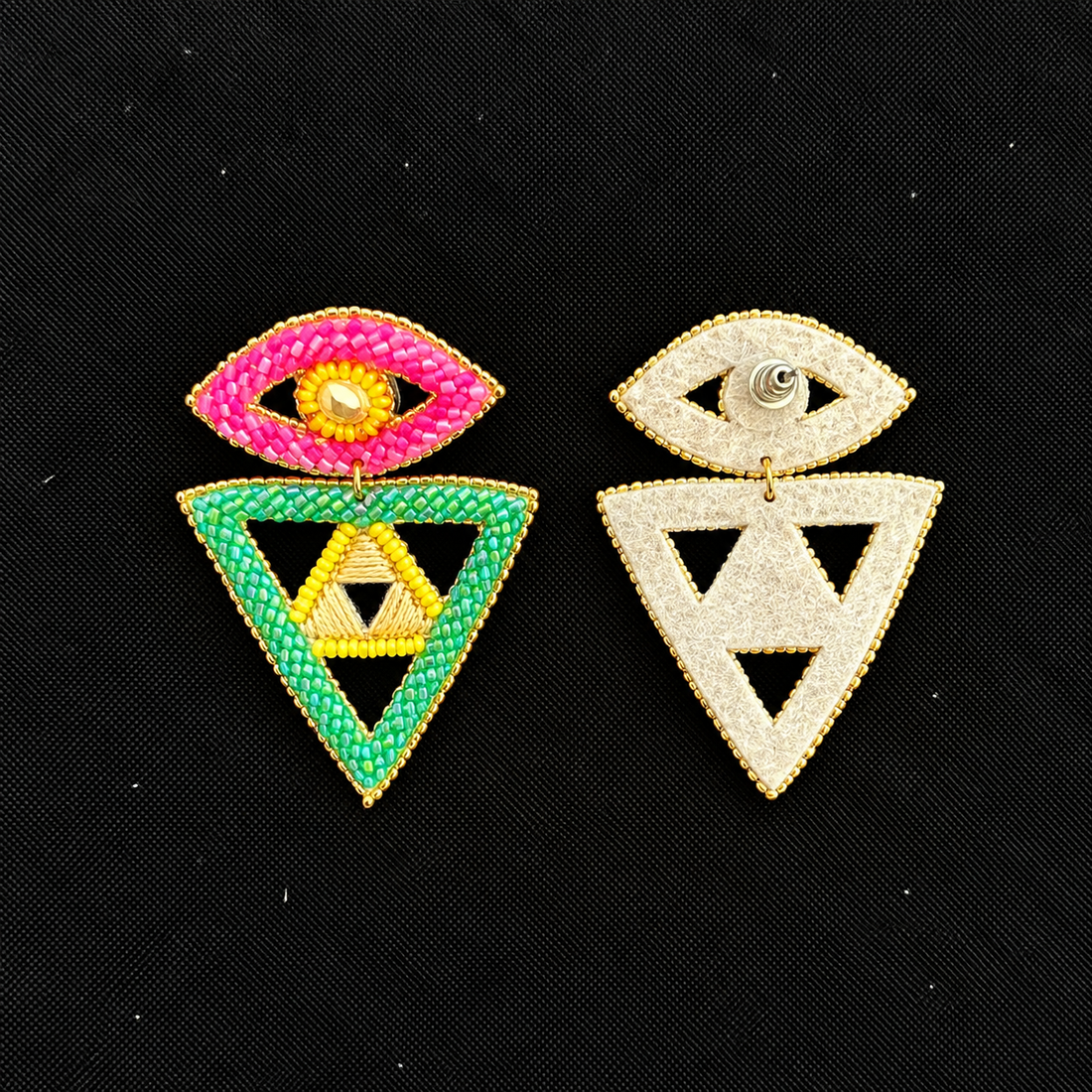 Cosmic Gaze — Handmade Beaded Geometric Eye Earrings