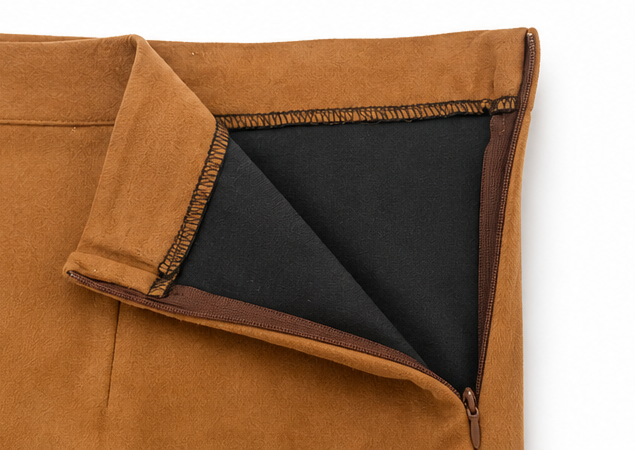 Tan Cutout Scallop-Hem Skirt