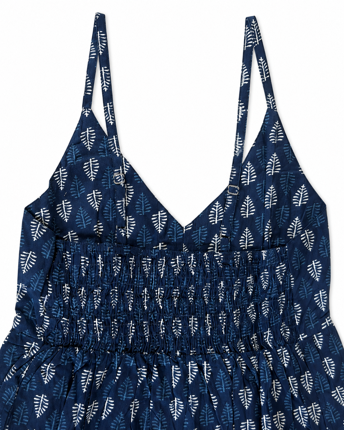 Blue Block Print Cotton Midi Dress