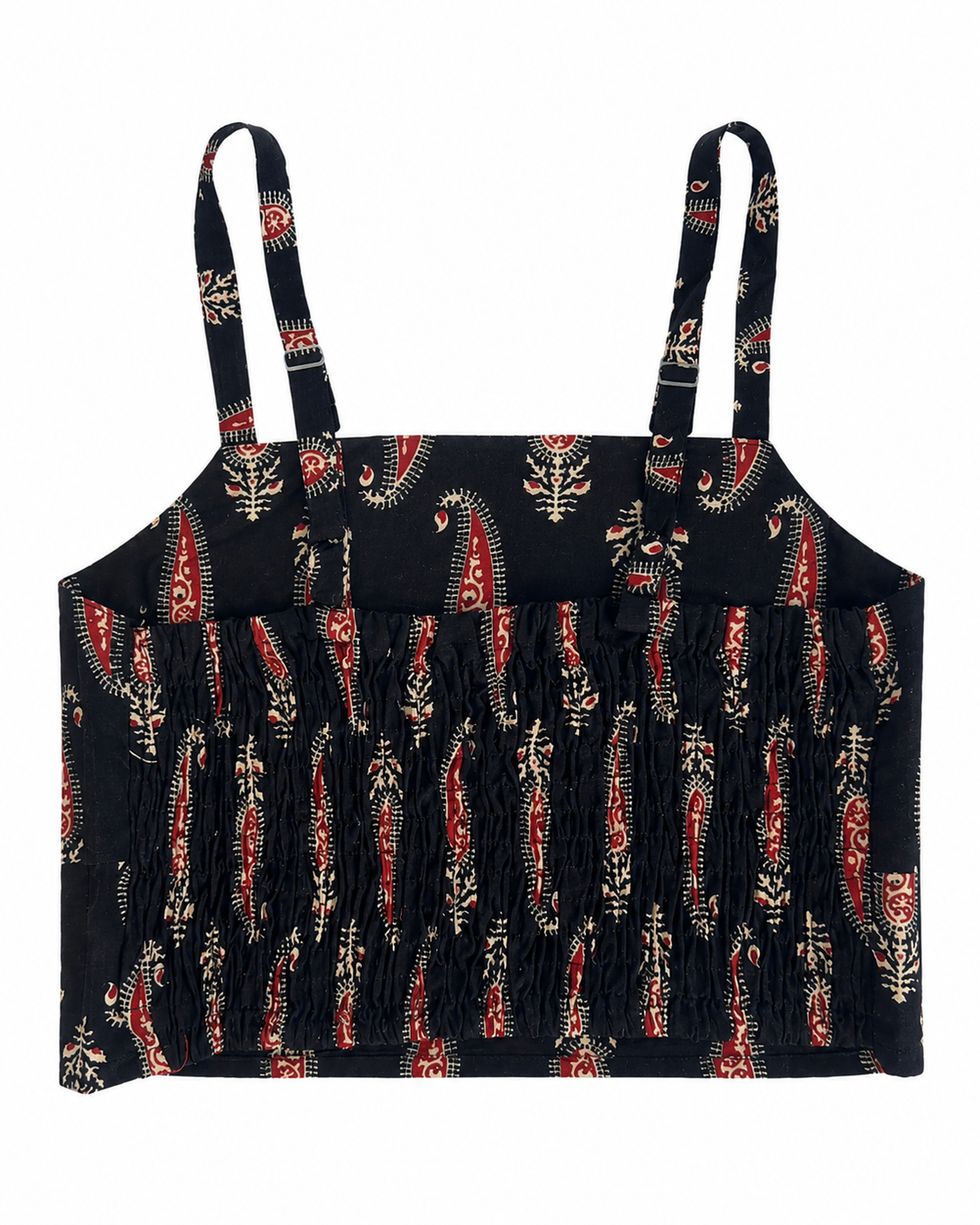 Black Block Print Cotton Crop Top