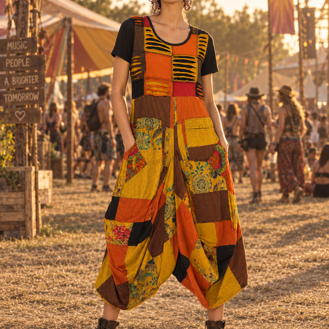 Multicolor Patchwork Harem Jumpsuit