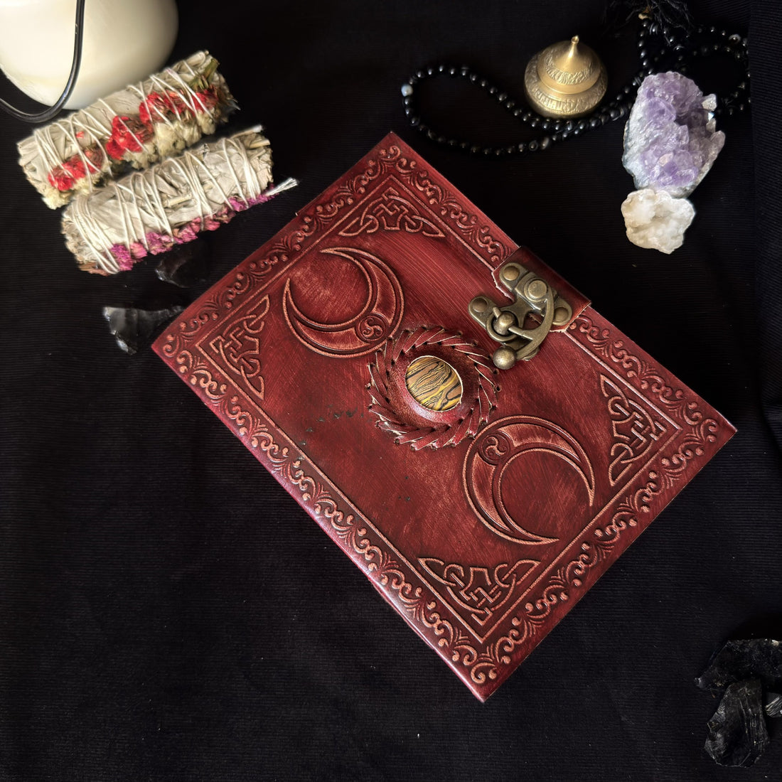 5 x 7 tiger eye double moon leather journal